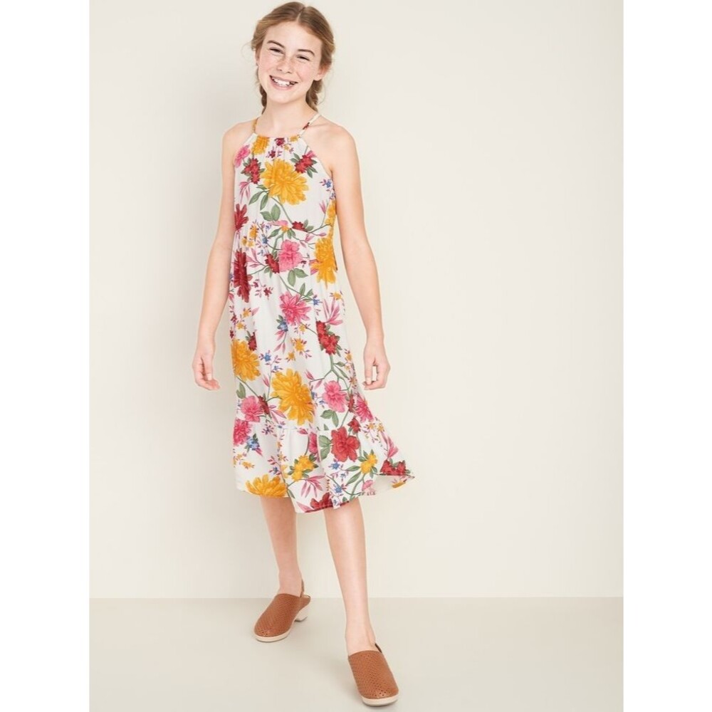 Old Navy Tulip-Hem Dress Girls XL (14) Floral Sleeveless Halter Neck Summer
